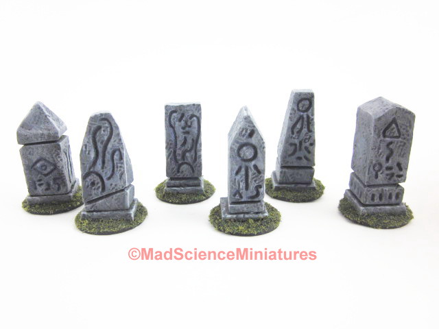 Small stone markers inscribed with arcane symbols inspired by H. P. Lovecraft - MadScienceMiniatures.com