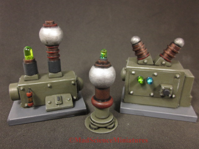 Three miniature Frankenstein laboratory machines for 1:12 scale dollhouses - MadScienceMiniatures.com