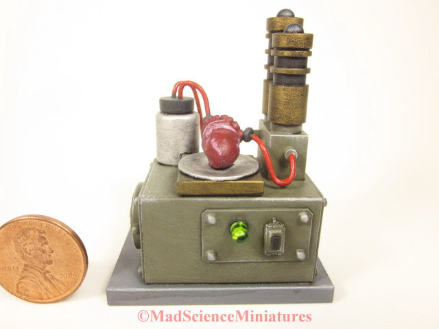 Dollhouse miniature Frankenstein laboratory herat pump D288 in 1:12 scale - MadScienceMiniatures.com