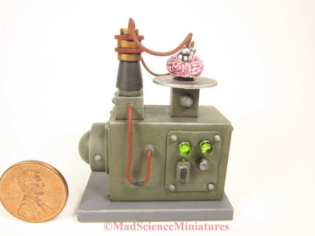 Dollhouse miniature Frankenstein laboratory brain stimulator D289 in 1:12 scale - MadScienceMiniatures.com